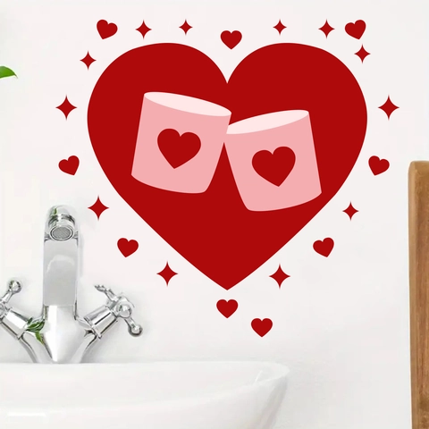 Valentinstag Herz Becher Wandaufkleber Romantisch Rot Liebe Paar Becher Aufkleber Für Schlafzimmer Wohnzimmer Badezimmer Wanddekoration