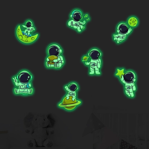 Pegatinas de Pared de Astronauta Luminosas Tema Espacio Fluorescentes de PVC para Habitación Infantil Dormitorio Decoración