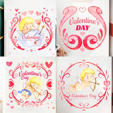 Aquarell Valentinstag Wandaufkleber Cupido Herz Deko Für Kühlschrank Zimmer Wand Hochzeit Romantische Heimdekoration PVC Aufkleber