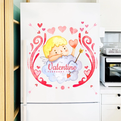 Aquarell Valentinstag Wandaufkleber Cupido Herz Deko Für Kühlschrank Zimmer Wand Hochzeit Romantische Heimdekoration PVC Aufkleber