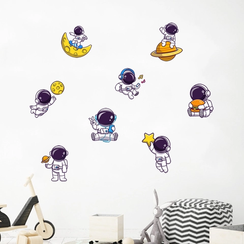 Pegatinas de Pared de Astronauta Luminosas Tema Espacio Fluorescentes de PVC para Habitación Infantil Dormitorio Decoración