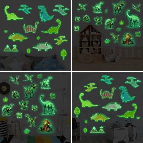Leuchtende Dinosaurier Wandsticker Luminous PVC Cartoon Tyrannosaurus Vulkan Aufkleber Für Kinder Schlafzimmer Dekoration
