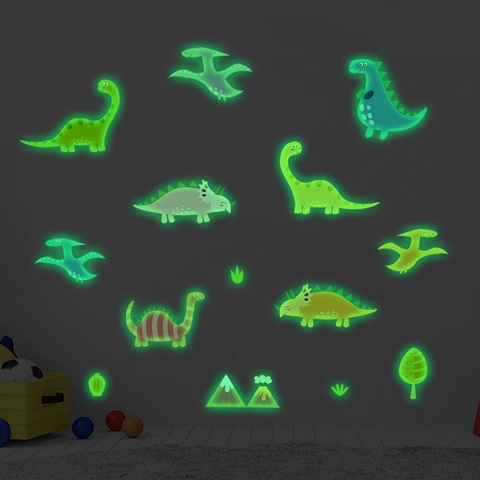 Leuchtende Dinosaurier Wandsticker Luminous PVC Cartoon Tyrannosaurus Vulkan Aufkleber Für Kinder Schlafzimmer Dekoration
