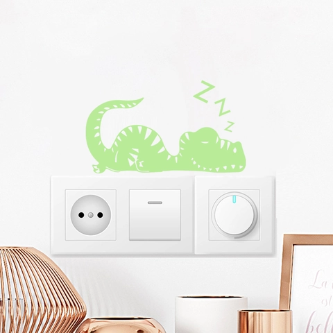Autocollant d'Interrupteur Dinosaure Dormant Lumineux Fluorescent en PVC Dessin Animé pour Chambre d'Enfant Décoration