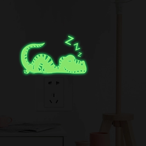 Autocollant d'Interrupteur Dinosaure Dormant Lumineux Fluorescent en PVC Dessin Animé pour Chambre d'Enfant Décoration