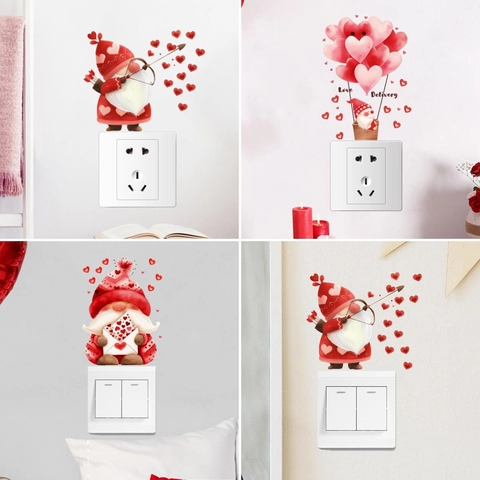 Adesivo per Interruttore Gnomo di San Valentino PVC Decalcomania da Muro Rimovibile Cuore Cartone Animato Cupido Decorazione Casa