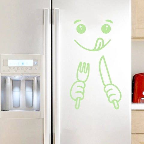 Luminous Cute Cartoon Emoji Fridge Sticker Glow In The Dark PVC Wall Decal For Kitchen Refrigerator Decoration Fluorescent Green