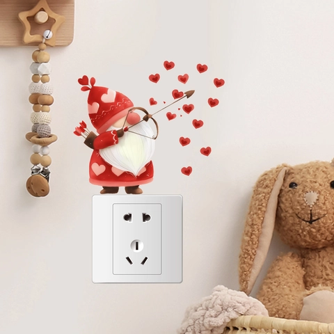 Adesivo per Interruttore Gnomo di San Valentino PVC Decalcomania da Muro Rimovibile Cuore Cartone Animato Cupido Decorazione Casa