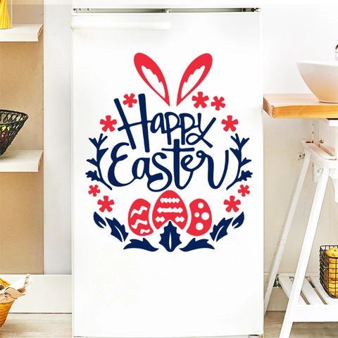 Pegatinas de Pared de Felices Pascuas PVC Impermeable Removible Calcomanías para Refrigerador Baño Decoración Conejo Huevo