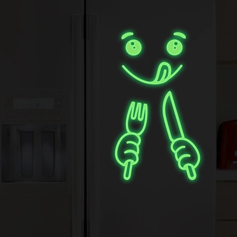 Luminous Cute Cartoon Emoji Fridge Sticker Glow In The Dark PVC Wall Decal For Kitchen Refrigerator Decoration Fluorescent Green