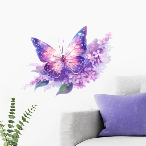 Purple Butterfly Flower Wall Sticker PVC Dreamy Glow Effect Removable Self Adhesive Decal For Bedroom Living Room Home Decor
