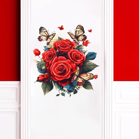 Adesivi da Parete Corona Rosa Cuore San Valentino Farfalla Romantica PVC Decalcomanie Porta Decorazione Soggiorno Casa