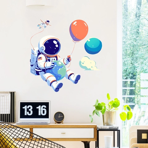 Pegatinas De Pared De Astronauta Luminosas Que Brillan En La Oscuridad Dibujos Animados Espacio Calcomanías De Pared Para Habitación De Niños PVC Autoadhesivo