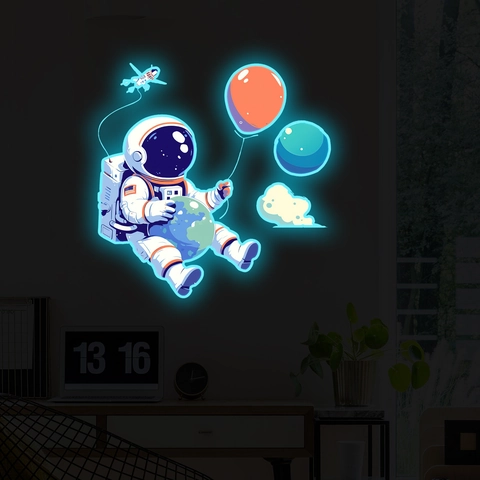 Pegatinas De Pared De Astronauta Luminosas Que Brillan En La Oscuridad Dibujos Animados Espacio Calcomanías De Pared Para Habitación De Niños PVC Autoadhesivo