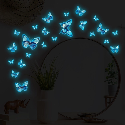 Leuchtende 3D Schmetterling Wandtattoo Fluoreszierend Blau Nachtleuchtend Schmetterling Aufkleber Für Schlafzimmer Wohnzimmer Heimdeko