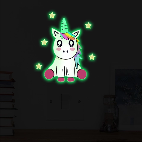 Adesivo da Parete Luminoso Unicorno Stella Al Buio Cartone Animato Adesivo Interruttore Per Camera Bambini Letto Casa