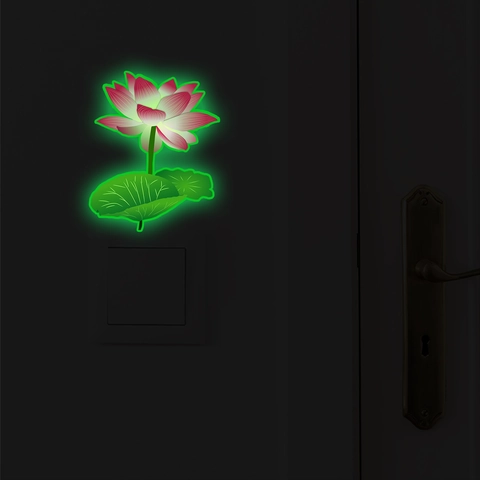 Leuchtender Lotus Blume Wandaufkleber Nachtleuchtend Lichtschalter Aufkleber PVC Wanddeko Fluoreszierendes Wandbild
