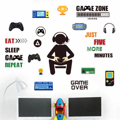 Luminous Gamer Wall Stickers Glow In The Dark PVC Fluorescent Gaming Controller Decals For Bedroom Esports Room Decor Gift