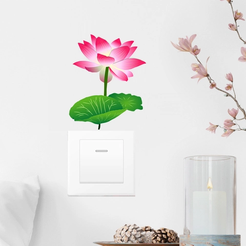 Leuchtender Lotus Blume Wandaufkleber Nachtleuchtend Lichtschalter Aufkleber PVC Wanddeko Fluoreszierendes Wandbild