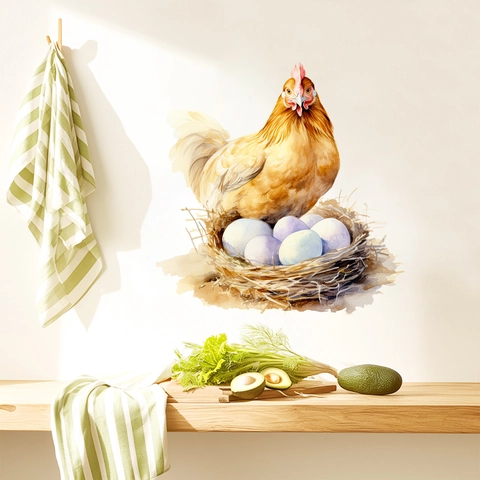 Aquarell Henne Brütet Eier Wandaufkleber Wasserdicht PVC Deko Aufkleber Für Küche Esszimmer Garten Wandkunst Dekor