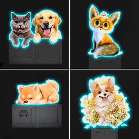 Leuchtende Haustier Tier Wandtattoo Im Dunkeln Leuchten Hund Katze Fuchs Corgi Schalteraufkleber Wasserdicht PVC Deko