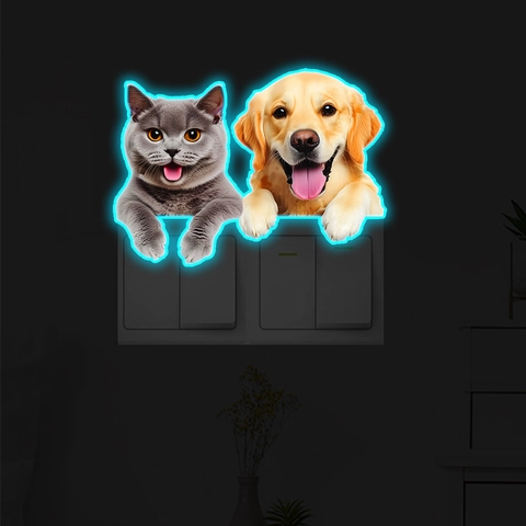 Leuchtende Haustier Tier Wandtattoo Im Dunkeln Leuchten Hund Katze Fuchs Corgi Schalteraufkleber Wasserdicht PVC Deko