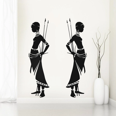 Afrikanische Stammesfrau Kriegerin Silhouette Wandtattoo PVC Ethno Stamm Figur Wandaufkleber Für Wohnzimmer Deko