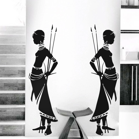 Afrikanische Stammesfrau Kriegerin Silhouette Wandtattoo PVC Ethno Stamm Figur Wandaufkleber Für Wohnzimmer Deko