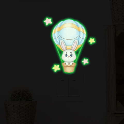 Leuchtender Cartoon Tier Heißluftballon Wandaufkleber PVC Dekorativer Aufkleber Für Kinderzimmer Schalter Dekor