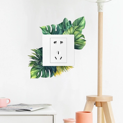 Pegatinas de Pared de Hoja de Monstera Tropical Verde Para Decoración de Enchufe de Interruptor Impermeable PVC Patrón de Planta Calcomanías de Pared Decoración del Hogar