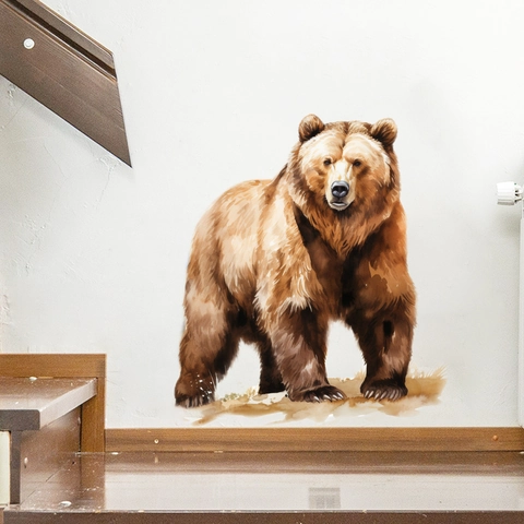 Pegatina de Pared Oso Pardo Acuarela PVC Impermeable Calcomanía de Arte Animal para Sala de Estar Dormitorio Decoración