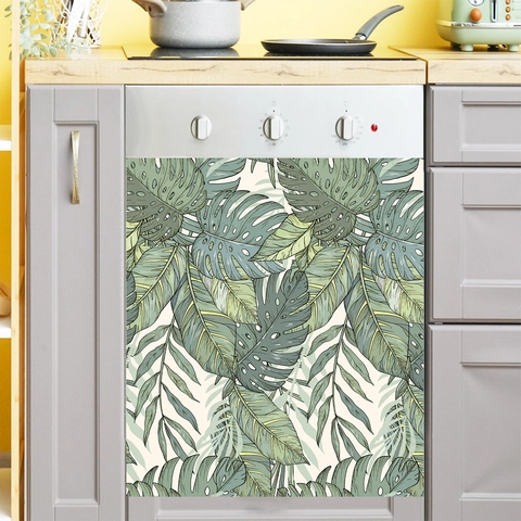 Pegatinas de Pared de Hojas de Monstera Tropicales Impermeables de PVC Calcomanías de Hojas de Palma para Cocina Lavavajillas