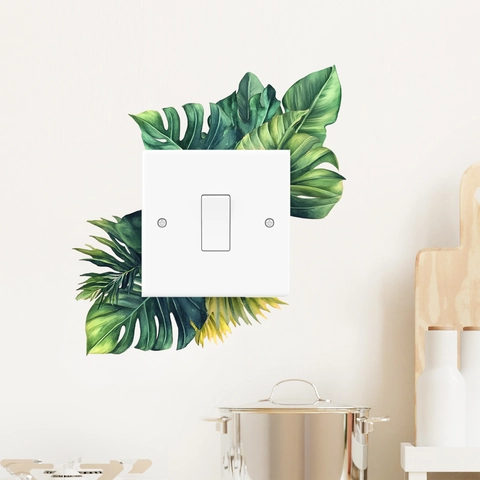 Pegatinas de Pared de Hoja de Monstera Tropical Verde Para Decoración de Enchufe de Interruptor Impermeable PVC Patrón de Planta Calcomanías de Pared Decoración del Hogar