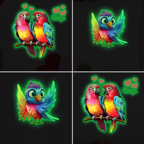 Adesivi Murali Pappagallo Uccello Luminosi Si Illuminano al Buio in PVC con Cuore Decalcomanie da Parete per Soggiorno Camera da Letto