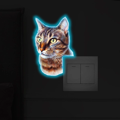 Lindas Pegatinas de Interruptor de Gato y Perro Luminosas Realistas Calcomanías de Pared de Animales de Neón de PVC para Decoración de Sala de Estar Dormitorio