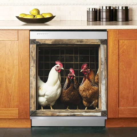 Sticker Mural en PVC Effet Visuel 3D Animaux de la Ferme Coq Vache Imperméable Décalcomanie Pour Cuisine Chambre Maison