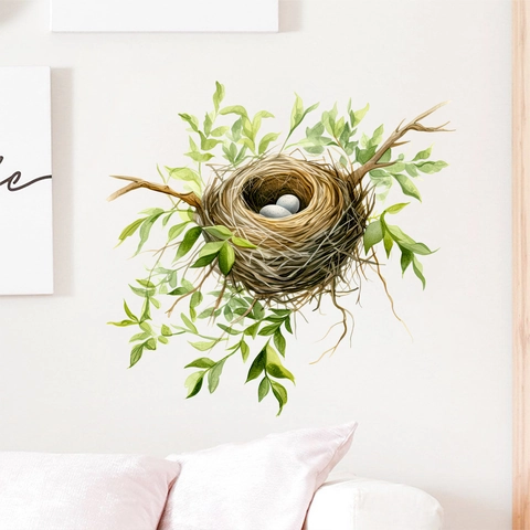 Aquarell Grüne Blätter Vogelnest Wandtattoo Abnehmbares PVC Natur Thema Wandaufkleber Für Wohnzimmer Schlafzimmer Deko