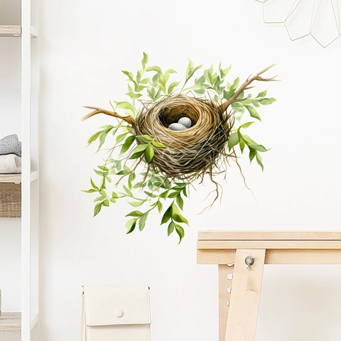 Aquarell Grüne Blätter Vogelnest Wandtattoo Abnehmbares PVC Natur Thema Wandaufkleber Für Wohnzimmer Schlafzimmer Deko