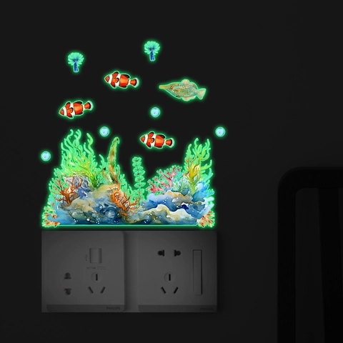 Leuchtende Meerestiere Wandtattoo Glow In The Dark PVC Meeresleben Korallen Fisch Aufkleber Für Kinderzimmer Schlafzimmer Deko