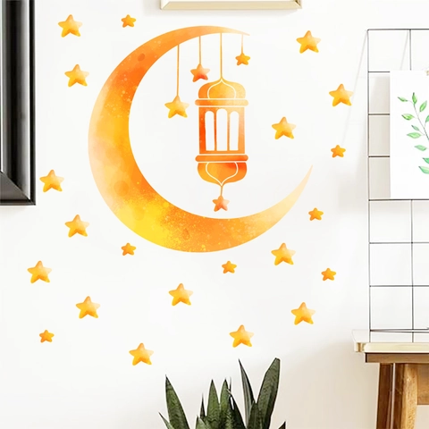 Ramadan Luminous Moon Star Wall Stickers Glow In The Dark PET Decals For Home Bedroom Living Room Islamic Party Decor