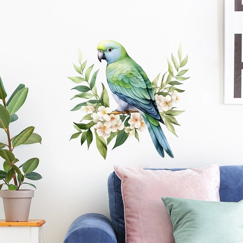 Aquarell Papagei Blume Zweige Wandaufkleber Abnehmbare PVC Dekorative Aufkleber Für Wohnzimmer Schlafzimmer Home Dekoration