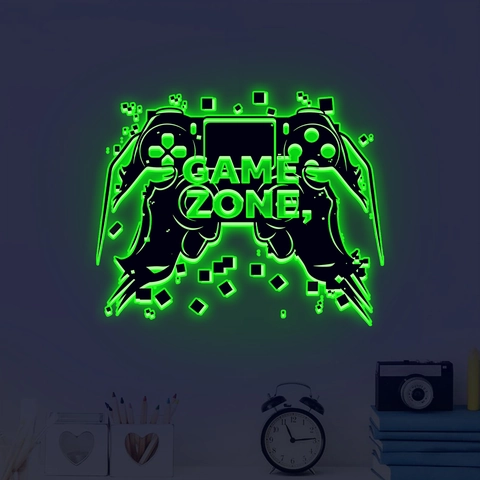Adesivo da Parete Controller di Gioco Luminoso Fluorescente al Buio PVC GAME ZONE Decalcomania per Camera da Letto Esports