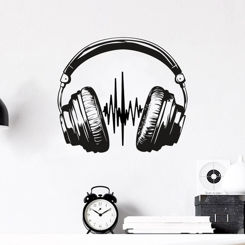 Minimalist Headphone Audio Wave Wall Sticker Removable Black PVC Music Studio Decor Art Decal For Living Room Bedroom