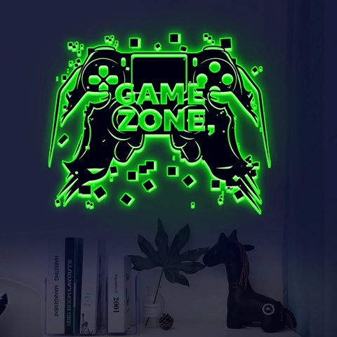 Adesivo da Parete Controller di Gioco Luminoso Fluorescente al Buio PVC GAME ZONE Decalcomania per Camera da Letto Esports