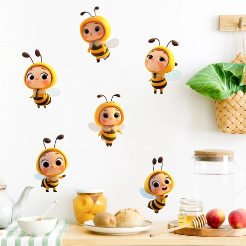 Cartoon Baby Bee Luminous Wall Stickers Glow In The Dark PVC Self Adhesive Decals For Kids Nursery Bedroom Wall Decor