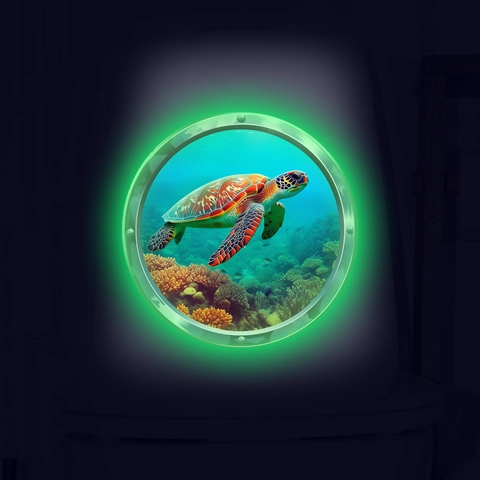Leuchtender Meeresschildkröte 3D Unterwasserwelt Toilettenaufkleber PVC Ozean Korallenriff Bullauge Glow In Dark Bad Dekor