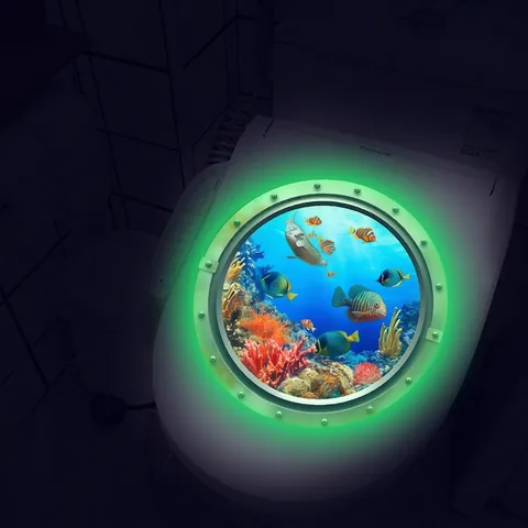 3D Submarine Window Ocean Life Glow In The Dark Wall Sticker Luminous Underwater World PVC Decal For Bathroom Home Decor