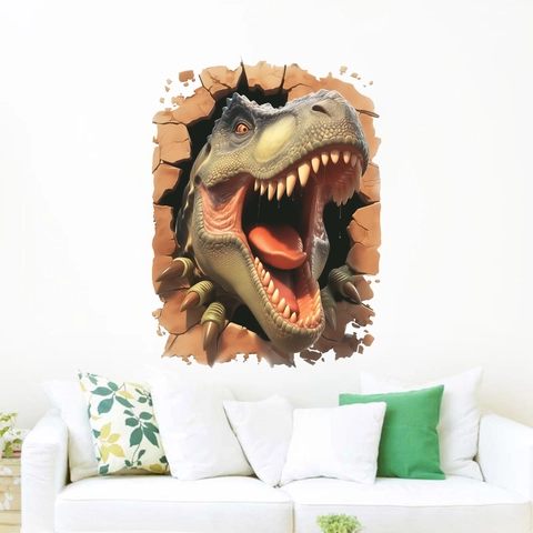 3D Realistische Dinosauriër Die Door De Muur Breekt Sticker PVC Verwijderbare T-Rex Muursticker Voor Kinderkamer Woonkamer