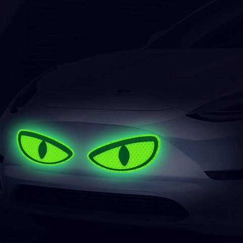 Luminous Green Cat Eyes Car Decals Reflective Honeycomb Pattern Monster Eye Stickers Waterproof Vinyl Auto Exterior Wall Decor