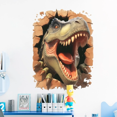 3D Realistische Dinosauriër Die Door De Muur Breekt Sticker PVC Verwijderbare T-Rex Muursticker Voor Kinderkamer Woonkamer